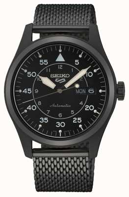 Seiko 5 esportes flieger automático mostrador preto milanês relógio pulseira preta SRPH25K1