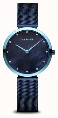 Bering Clássico | mostrador azul madrepérola | pulseira azul milanesa | caixa de aço inoxidável azul 18132-398