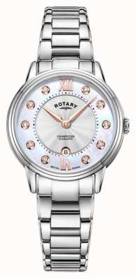 Rotary Relógio cambridge feminino cravejado de diamantes em madrepérola LB05425/07/D