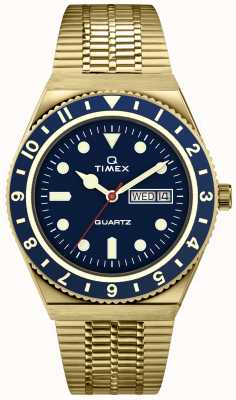Timex Caixa dourada inspirada no mergulhador Q com mostrador azul pulseira dourada TW2U62000
