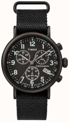 Timex Crono padrão 41mm caixa preta mostrador preto pulseira de tecido preto TW2T21200
