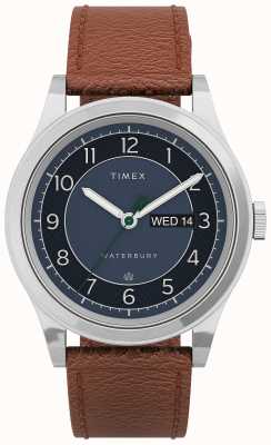 Timex Waterbury dia tradicional data39mm sst mostrador azul pulseira carmelo TW2U90400