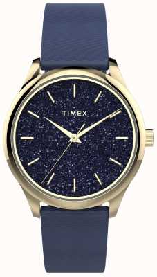 Timex Caixa em tom de ouro com mostrador de glitter marinho e pulseira marinho TW2V01200