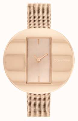 Calvin Klein Mostrador retangular em ouro rosa escultural | pulseira de malha de aço de ouro rosa 25200017