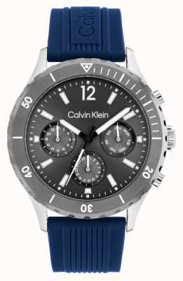 Calvin Klein Relógio cronógrafo masculino pulseira de silicone azul 25200120
