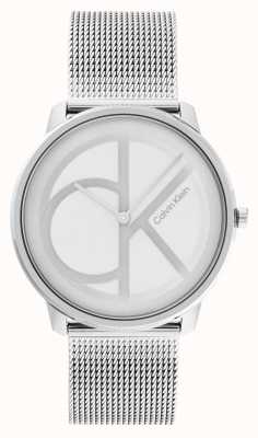 Calvin Klein Mostrador ck prateado e branco | pulseira de malha de aço 25200027