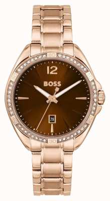 BOSS Felina das mulheres | mostrador marrom | pulseira de aço inoxidável de ouro rosa 1502621