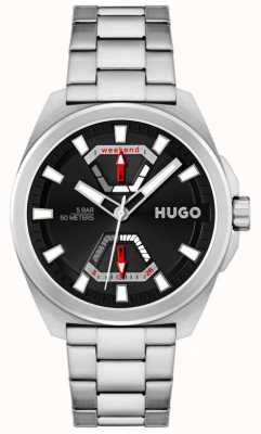 HUGO #exposição masculina | mostrador preto | pulseira de aço inoxidável 1530242