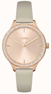 HUGO #flash feminino | mostrador de ouro rosa | pulseira de couro bege 1540114