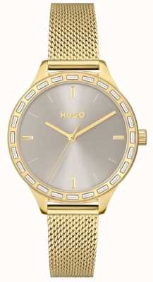 HUGO #flash feminino | mostrador cinza | pulseira de malha de ouro 1540116