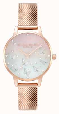 Olivia Burton Relógio de pulseira de malha com mostrador gradiente rosa borboleta brilhante OB16MB38