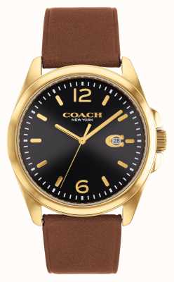 Coach Bracelete de couro marrom com mostrador preto Greyson 14602586