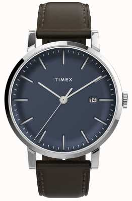 Timex Centro | mostrador azul | alça de couro marrom TW2V36500