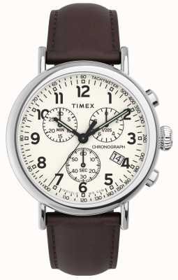 Timex Homens | crono padrão | mostrador bege | Couro Marrom TW2V27600