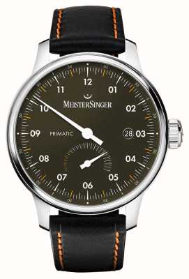 MeisterSinger Primatic novo | mostrador preto | pulseira preta de couro vegano PR902