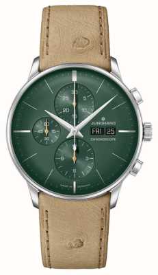 Junghans Cronoscópio Meister | mostrador verde | pulseira de couro bege data inglesa 27/4222.03