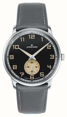 Junghans Meister driver handaufzug pulseira de couro cinza mostrador preto safira 27/3607.02