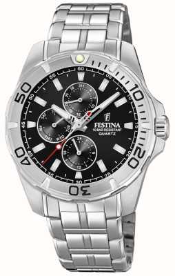 estina Relógio multifuncional masculino com pulseira de aço e mostrador preto F20445/3