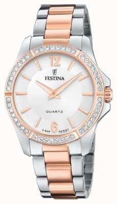 Festina Senhoras rosa-pltd. relógio com conjunto cz e pulseira de aço F20595/1
