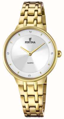 Festina Relógio feminino dourado com conjunto cz e pulseira de aço F20601/1