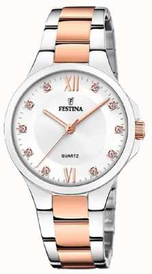 estina Senhoras rosa-pltd. relógio c/conjunto cz e pulseira de aço F20612/1