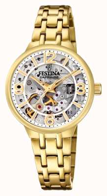 Festina Relógio automático feminino gold-pltd.skeleton com pulseira F20617/1