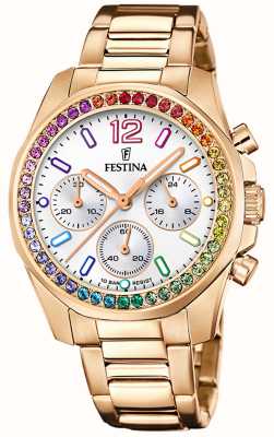Festina Relógio crono feminino rose-pl.steel com pulseira de aço F20639/2