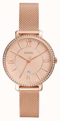 Fossil Jaqueline feminina | mostrador de ouro rosa | pulseira de malha de ouro rosa ES4628