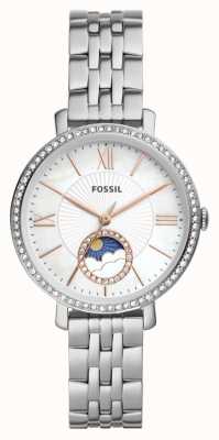 Fossil Jaqueline feminina | mostrador de fase da lua branco | pulseira de aço inoxidável ES5164