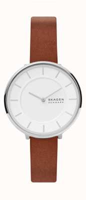 Skagen Relógio Gitte branco de couro ecológico marrom com mostrador SKW3015