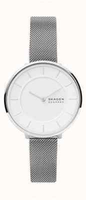 Skagen Relógio de malha de aço inoxidável Gitte com mostrador branco e tom prateado SKW3016