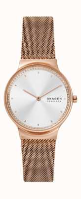 Skagen Freja sunray dial rosa relógio de malha de aço inoxidável em tom de ouro SKW3020