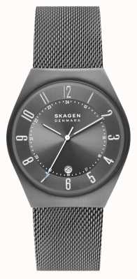 Skagen Relógio de malha de aço inoxidável carvão data Grenen SKW6815