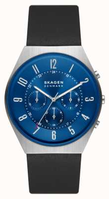 Skagen Relógio Greenn cronógrafo com pulseira de couro preta SKW6820
