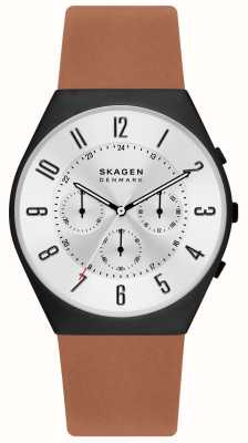 Skagen Relógio de couro marrom médio cronógrafo verde para homem SKW6823