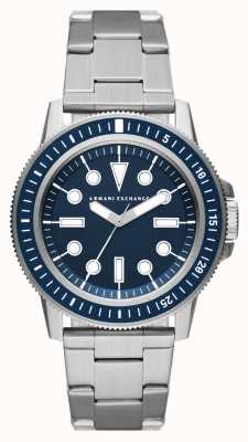 Armani Exchange Masculino | mostrador azul | pulseira de aço inoxidável AX1861