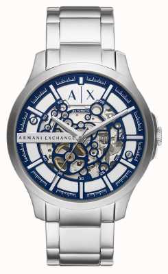 Armani Exchange Automático masculino | mostrador branco | pulseira de aço inoxidável AX2416