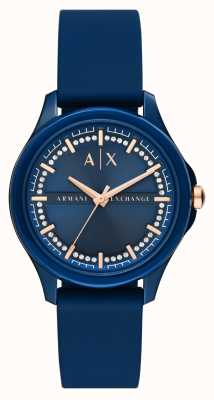 Armani Exchange Feminino | mostrador azul | pulseira de borracha azul AX5266