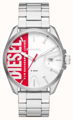 Diesel Relógio masculino de aço inoxidável ms9 mostrador vermelho e branco DZ1992