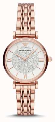 Emporio Armani Feminino | mostrador conjunto de cristal branco | pulseira de aço inoxidável de ouro rosa AR11244