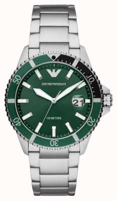 Emporio Armani Masculino | mostrador verde | pulseira de aço inoxidável AR11338