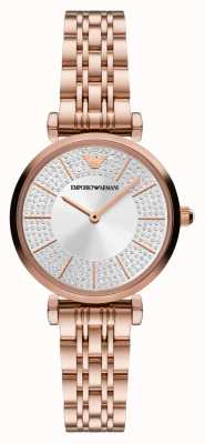 Emporio Armani Feminino | mostrador de cristal prateado | pulseira de aço inoxidável de ouro rosa AR11446