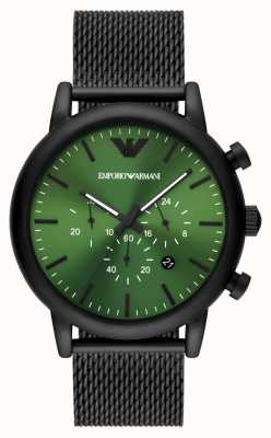Emporio Armani Masculino | mostrador verde | pulseira de malha de aço preta AR11470