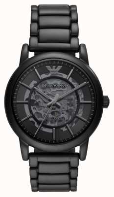 Emporio Armani Automático masculino | mostrador esqueleto preto | pulseira de aço inoxidável preta AR60045
