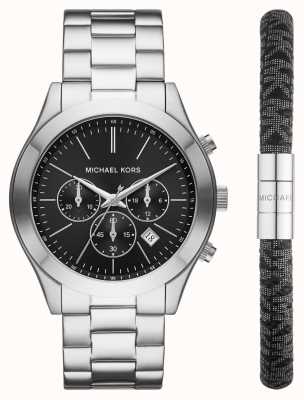 Michael Kors Conjunto de relógio cronógrafo masculino e pulseira preta MK1056SET