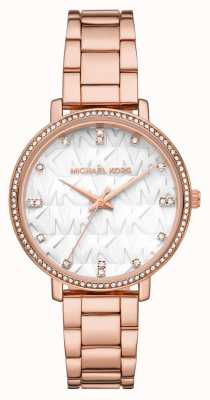 Michael Kors Relógio feminino pyper ouro rosa conjunto de cristal mk dial relógio MK4594