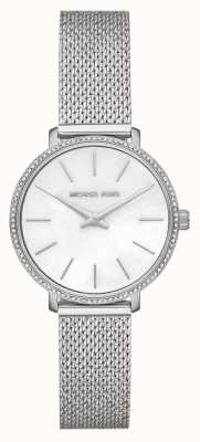 Michael Kors Pyper relógio feminino malha pulseira de aço conjunto moldura de cristal MK4618