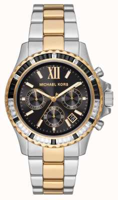 Michael Kors Relógio Everest de dois tons com moldura em cristal preto e branco MK7209