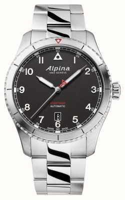Alpina Piloto do temporizador | mostrador preto | pulseira de aço inoxidável AL-525BW4S26B