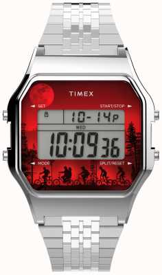 Timex Relógio digital de aço inoxidável T80 x Stranger Things 34mm TW2V50900